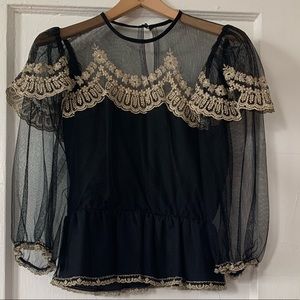 Black and Gold Longsleeve Blouse Size Small